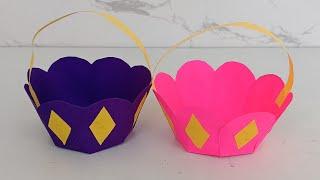 How to Make Paper Flower Basket | Paper Craft Ideas | DIY Flower Shaped Paper Basket |Origami Basket