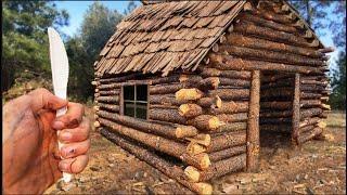 I built a giant log cabin using ONLY a plastic knife...