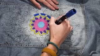 Painting a Mandala on a Denim Jacket - Time-lapse -