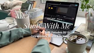 2-HR STUDY WITH ME [Pomodoro 50/10] 🪵 cozy ambience session, no music / real time