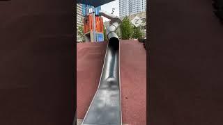 Policeman injured after tumbling down children's slide