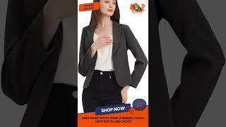 Open Front Office Work Business Casual Crop Suit Blazer Jacket - A2Z Store