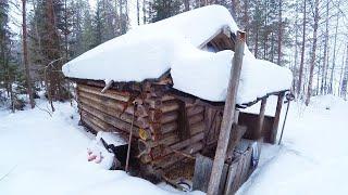 Snowstorm and wolves, I'm hiding in a log cabin, off grid living