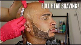 SHAVING A BALD HEAD W/ BEARD LINEUP Straight Razor Tutorial HD!