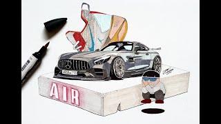 @ar.batm's stanced Mercedes AMG GTS speed drawing/illustration