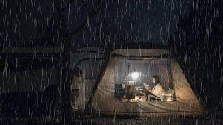 Where did winter go? / Camping Alone By The Rainy Lake. Cozy night with camping food