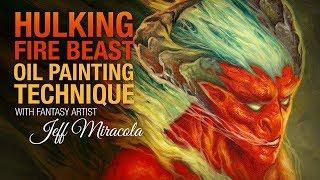 Hulking Fire Beast Fantasy Oil Painting by Fantasy Artist Jeff Miracola