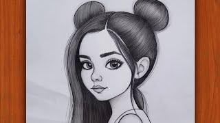 How to Draw Cute Girl Face by Pencil with two  Bun Hairstyle