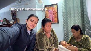 Baby’s first massage by “GREAT GRANDMOTHER” !