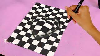 How to Draw a HEART in 3D Embossed with lines || Drawings 3D OPTICAL Illusion