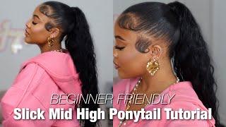 EASY Sleek Mid High Ponytail + Edge Tutorial On Natural Hair‍️ *BEGINNER FRIENDLY* & AFFORDABLE