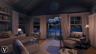 Sea Cottage Bedroom | Night Ambience | Ocean, Beach Waves & Nature Sounds