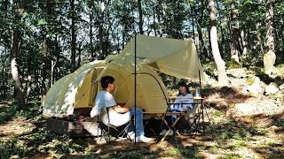 We cut down a new tent but still camping in the dense forest