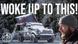 WINTER CAMPING in my FORD BRONCO || Woke up to FRESH SNOW!