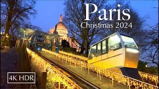 PARIS, FRANCE  ⭐️- CHRISTMAS WALK IN MONTMARTRE at NIGHT - PARIS CHRISTMAS 2024  [4K HDR]