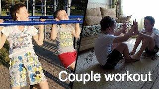 Couple workout. The motivation of the younger brother.