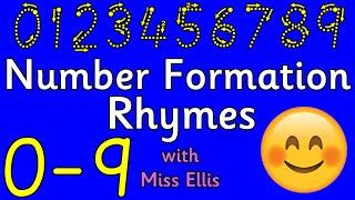 NUMBER FORMATION RHYMES 0-9 with Miss Ellis  #numberformation