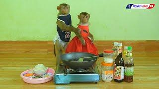 Master Chef Assistant Monkey KAKO & LUNA Cooking Fried Rice With Egg Recipe