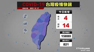 COVID-19 新冠病毒台灣疫情 本土增4例 累計死亡821例｜2021/8/17 確診案例縣市分布圖