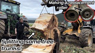 Making a roller, adding a spool block to the log splitter and splitting some MASSIVE logs.