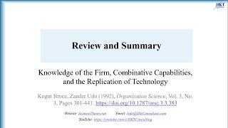 Summary of Kogut & Zander (1992): Knowledge of the firm, combinative capabilities and Replication...