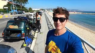 Cannes, beach clean up metal detecting underwater (in France)