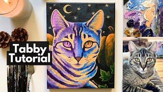 Gray Tabby Cat Painting Techniques Step-by-Step in Acrylic Paint Beginners