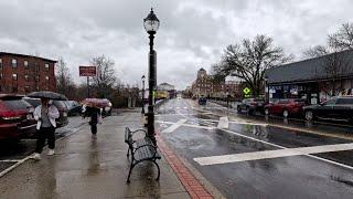 ⁴ᴷ⁶⁰ Walking in rain in downtown Waltham, Massachusetts