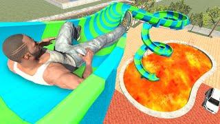 Franklin VS Lava Pool on Water Slide in Indian Bikes Driving 3D