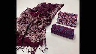 Ajrakh Print Cotton Dress Material with Linen Dupatta | Available on IndiaMART