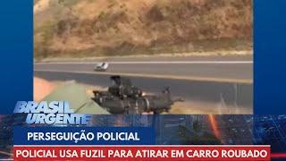 PERSEGUIÇÃO POLICIAL: em helicóptero, policial usa fuzil para atirar em carro roubado