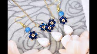 Blue Crystal Beaded Jewelry Set with Glass Beads