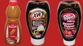 Lotus Biscoff Topping, A&W Root Beer Float Dessert Topper and Dr. Pepper Cherry Dessert Topper