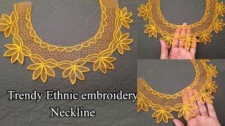 Trendy Ethnic Neckline Embroidery Design By Sewing Machine _ Unique Embroidery Patches For Neckline