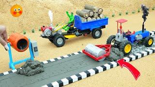 diy mini concrete roller and mixer machine making road science project | diy tractor