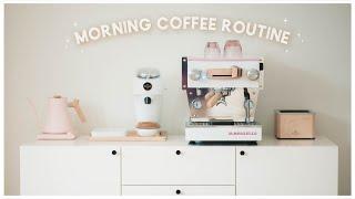 aesthetic morning coffee routine  (upgraded pink home cafe)