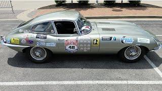 Ed Overmyer and his 1964 Jaguar E-type on the 2023 Great Race