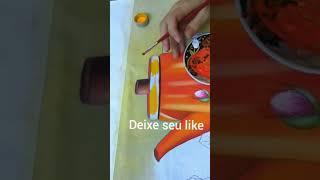 pintura de bule laranja, vídeo completo no canal, pintura em tecido