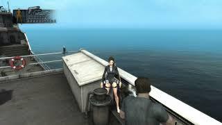 Merc holding Lara Croft's leg up