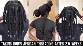 How I safely take down African threading without cutting my hair, wash day routine with Esha Natural