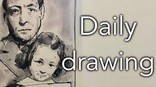 vintage photo portrait sketch - daily drawing portrait practice