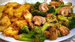 Broccoli has never tasted so good. Broccoli with mushrooms and fried potatoes.