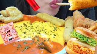 로제쫄떡볶이 먹방 직접만든 로제소스에 떡볶이, 쫄면 듬뿍 같이 먹는 치킨, 버거 왕꿀조합 ㅎㅎ 리얼먹방 사운드 Rose Tteokbokki & Chicken ASMR MUKBANG