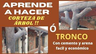 cómo hacer corteza de arbol ó tronco con cemento y arena #tronco #árboles #plantillas #moldes