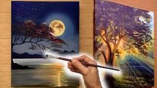 2 lovely Idea to Paint Landscape / Time lapse/ Acrylic Painting technique