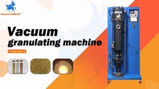 SuperbMelt Vacuum granulating machine making grains for gold, silver, copper, and alloys.