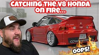 I CAUGHT THE V8 HONDA ON FIRE! FINISHING THE CRX & BUILDING CUSTOM INTERIOR! HOT RAT ROD