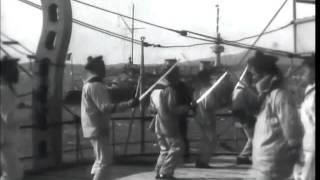 French sailors practicing the salute with cutlasses