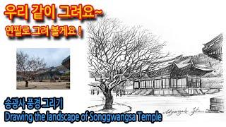 송광사 풍경그리기Drawing the landscape of Songgwangsa Temple#그림독학 #여행드로잉 #drawing #나무그리기