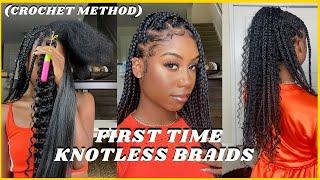 FIRST TIME DOING KNOTLESS/GODDESS BRAIDS ON MYSELF! (USING CROCHET METHOD GREAT FOR BEGINNERS)